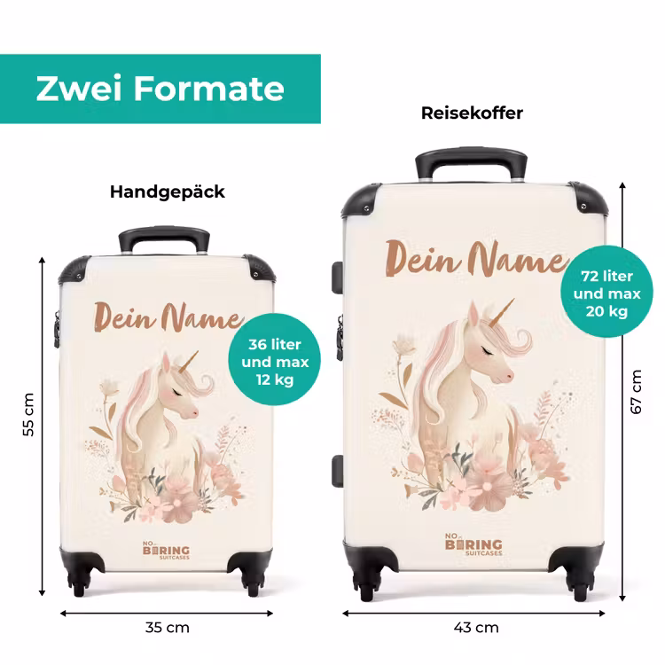 Koffer mit Name - Einhorn zwischen Blumen in rosa Pastellfarben — 7