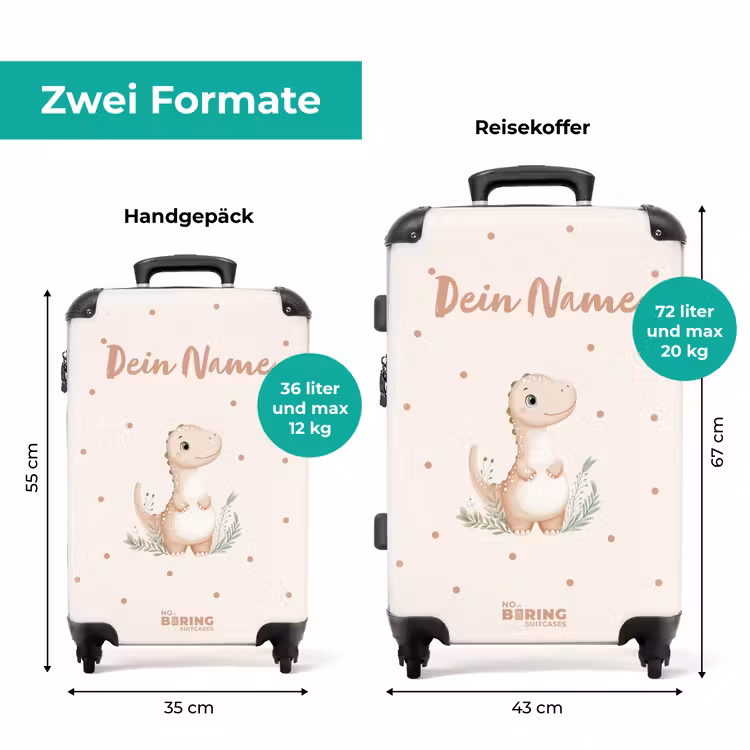 Koffer mit Name - Beigefarbener Dino auf getupftem Hintergrund — 7