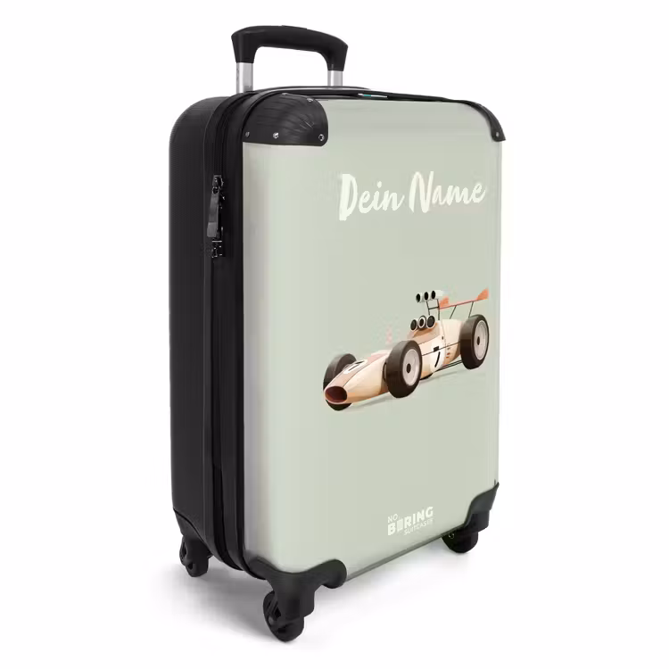 Koffer mit Name - Beiger Retro-Rennwagen auf grünem Hintergrund — 2