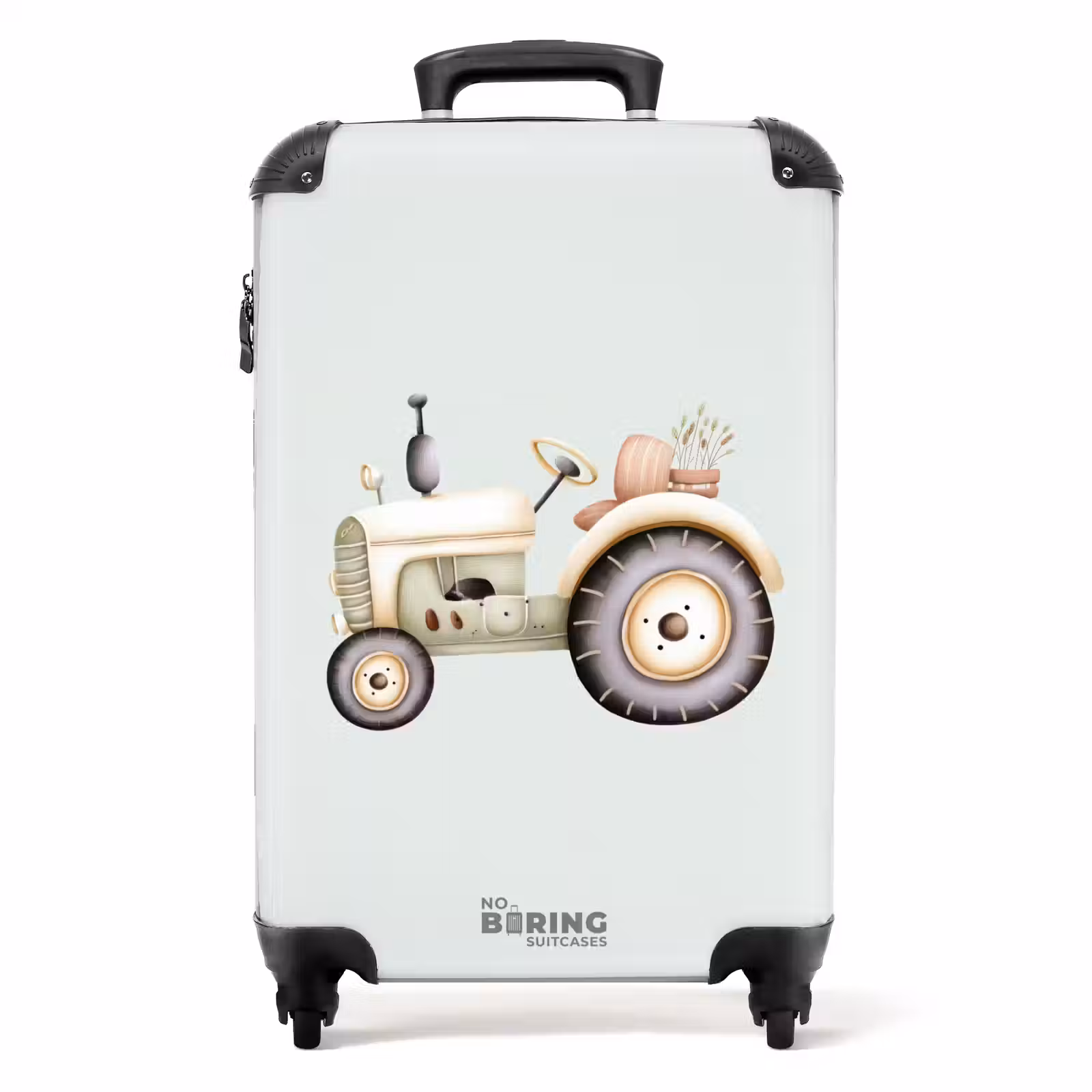 Koffer - Beigefarbener Oldtimer-Traktor in Pastellgrün — 1