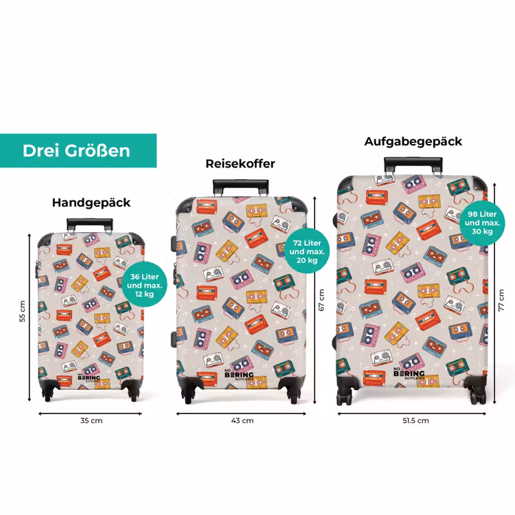 Koffer - Retro-Disco-Kassetten Muster verschiedene Farben — 3