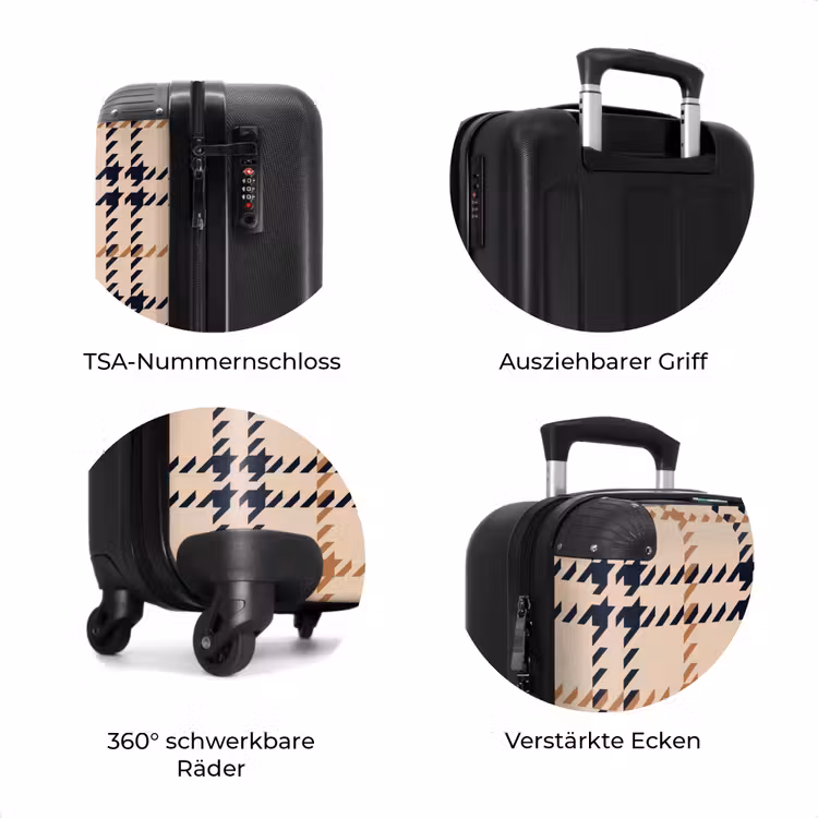 Koffer - Beigefarbenes Karomuster mit Fischgrätenlinien in Schwarz und Braun — 8
