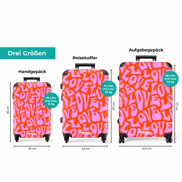 Koffer - Sich wiederholendes 'LOVE'-Muster in Rosa auf Rot — 3