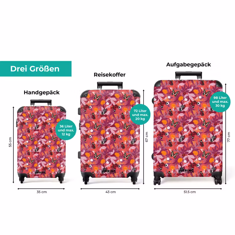 Koffer - Tropisches Schmetterlingsmuster dunkelrosa — 3