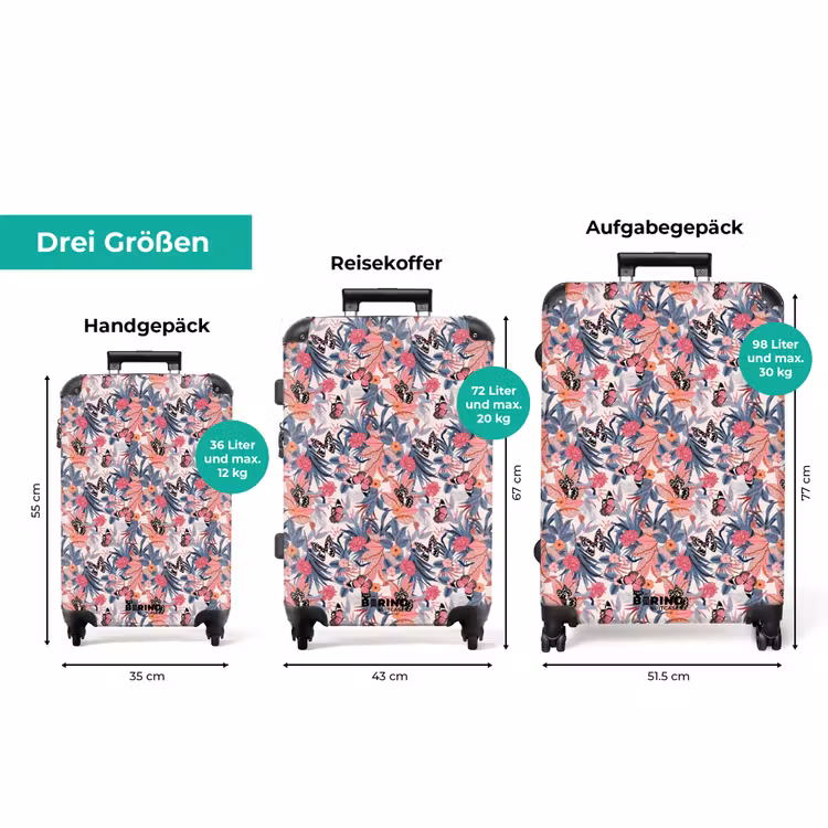 Koffer - Tropisches Schmetterlingsmuster hellrosa — 3