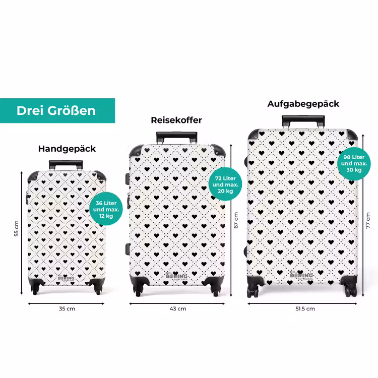 Koffer - Valentinstag Herzen Karomuster schwarz und weiß — 3