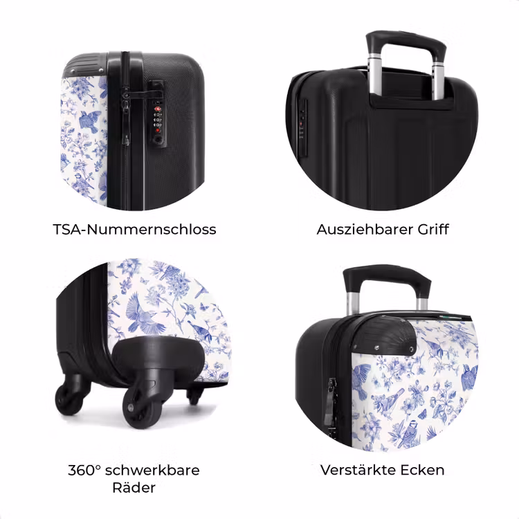 Koffer - Klassisches Vogel- und Blumenmuster in Blau und Weiß — 8