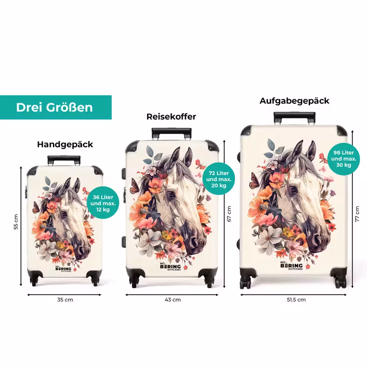 Koffer - Kopf eines weißen Pferdes, umgeben von Blumen und Schmetterlingen — 3