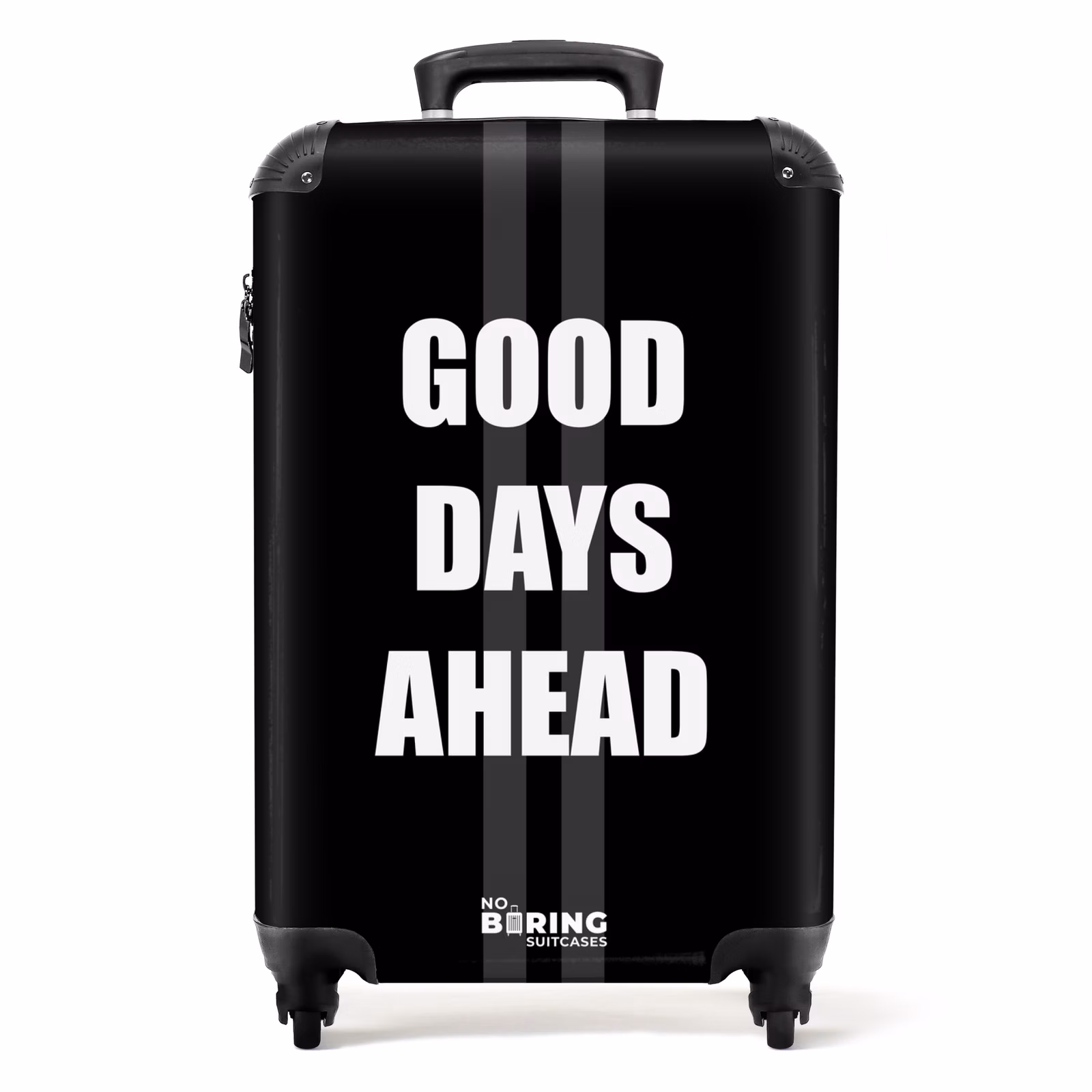Koffer - Schwarzer Hintergrund mit grauen Mittelstreifen und Text Good Days Ahead — 1