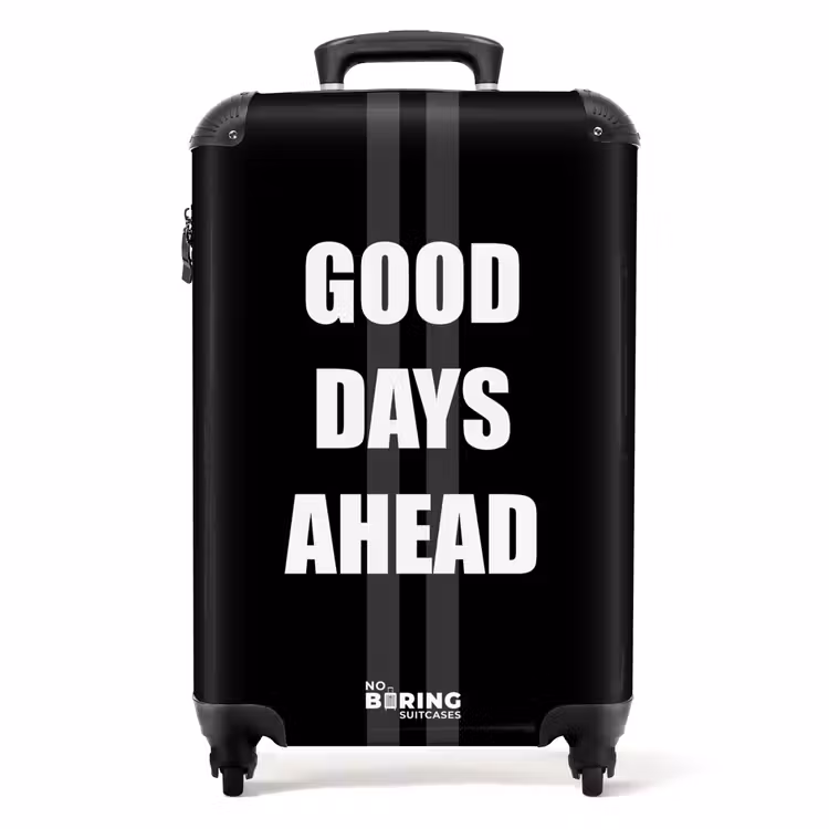 Koffer - Schwarzer Hintergrund mit grauen Mittelstreifen und Text Good Days Ahead — 1