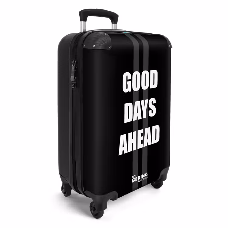 Koffer - Schwarzer Hintergrund mit grauen Mittelstreifen und Text Good Days Ahead — 2