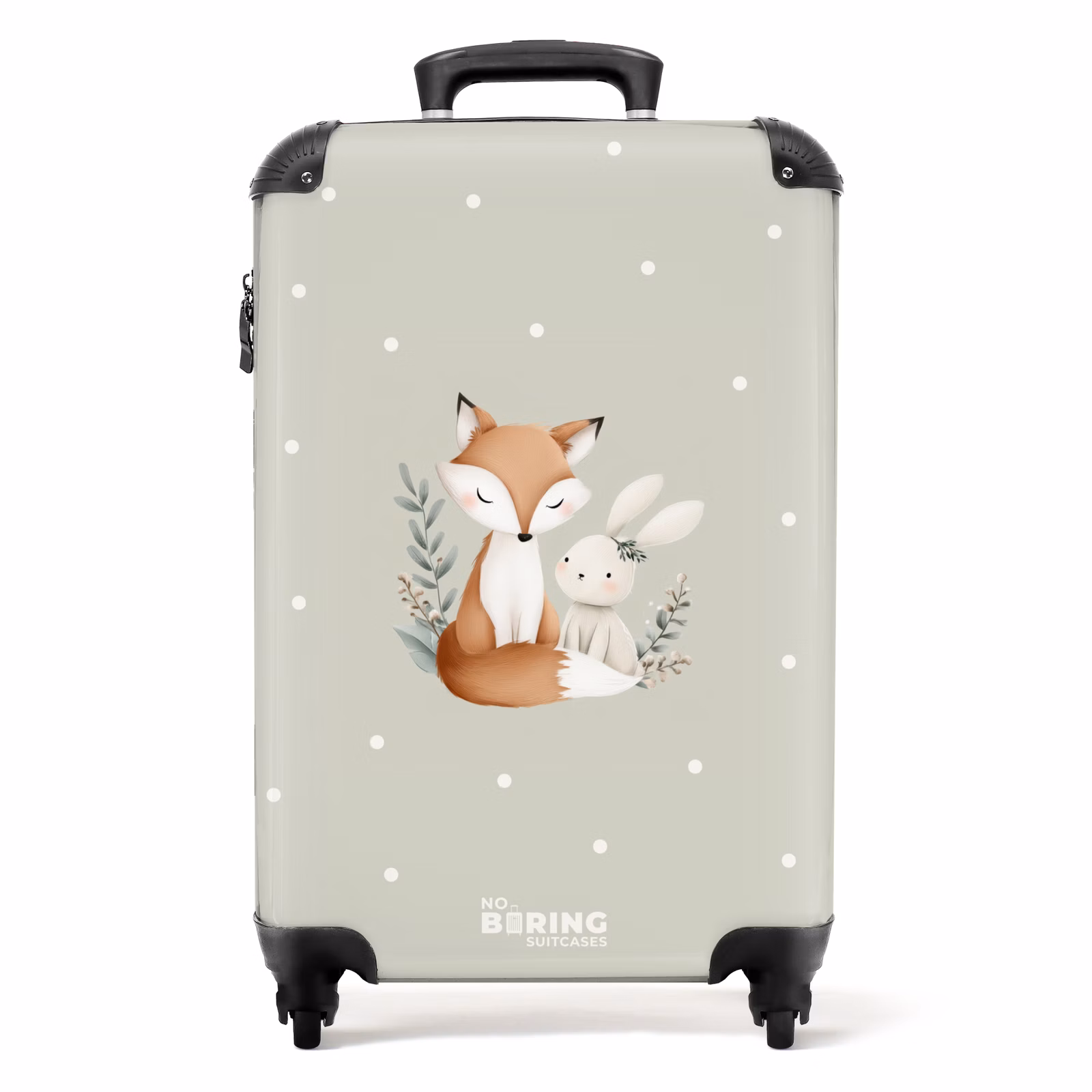 Koffer - Fuchs und Kaninchen umgeben von grünen Blättern und Punkten — 1
