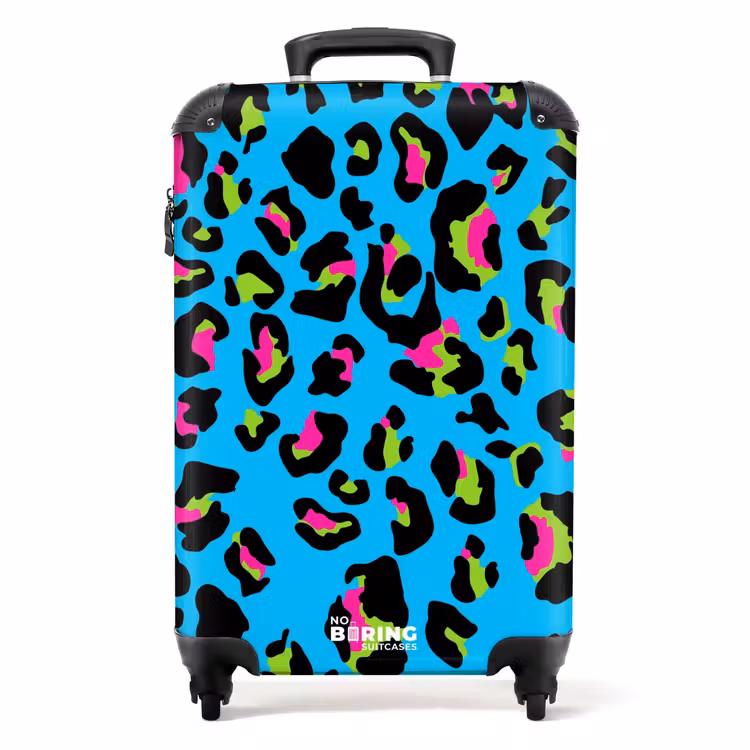 Koffer - Panther-Muster in Neonfarben auf blauem Hintergrund — 1