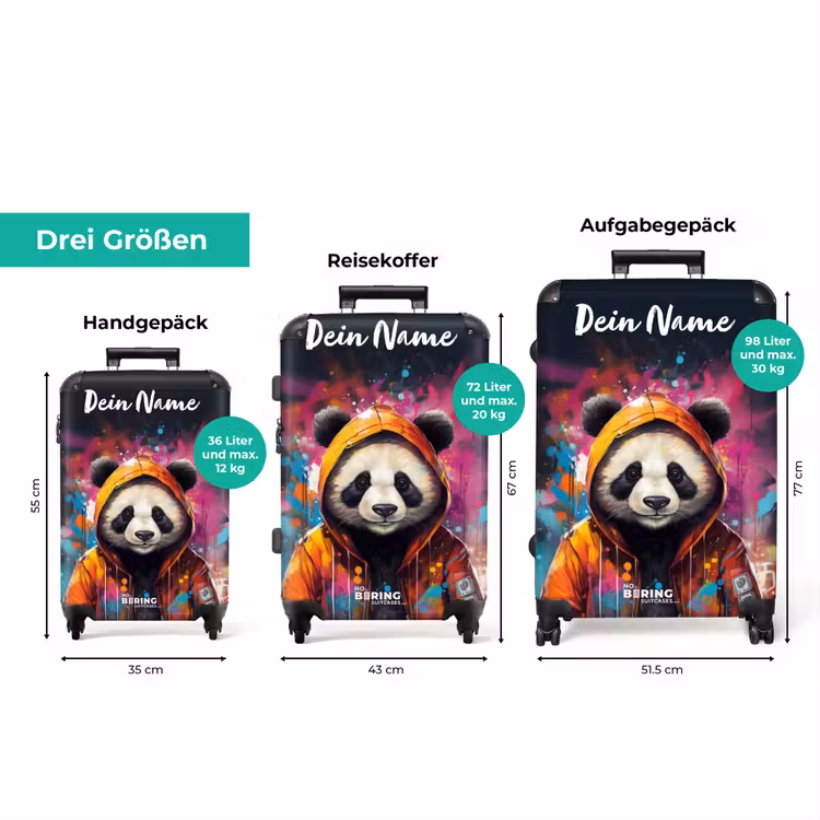 Koffer mit Name - Panda mit orangefarbenem Fell und Farbspritzern — 3