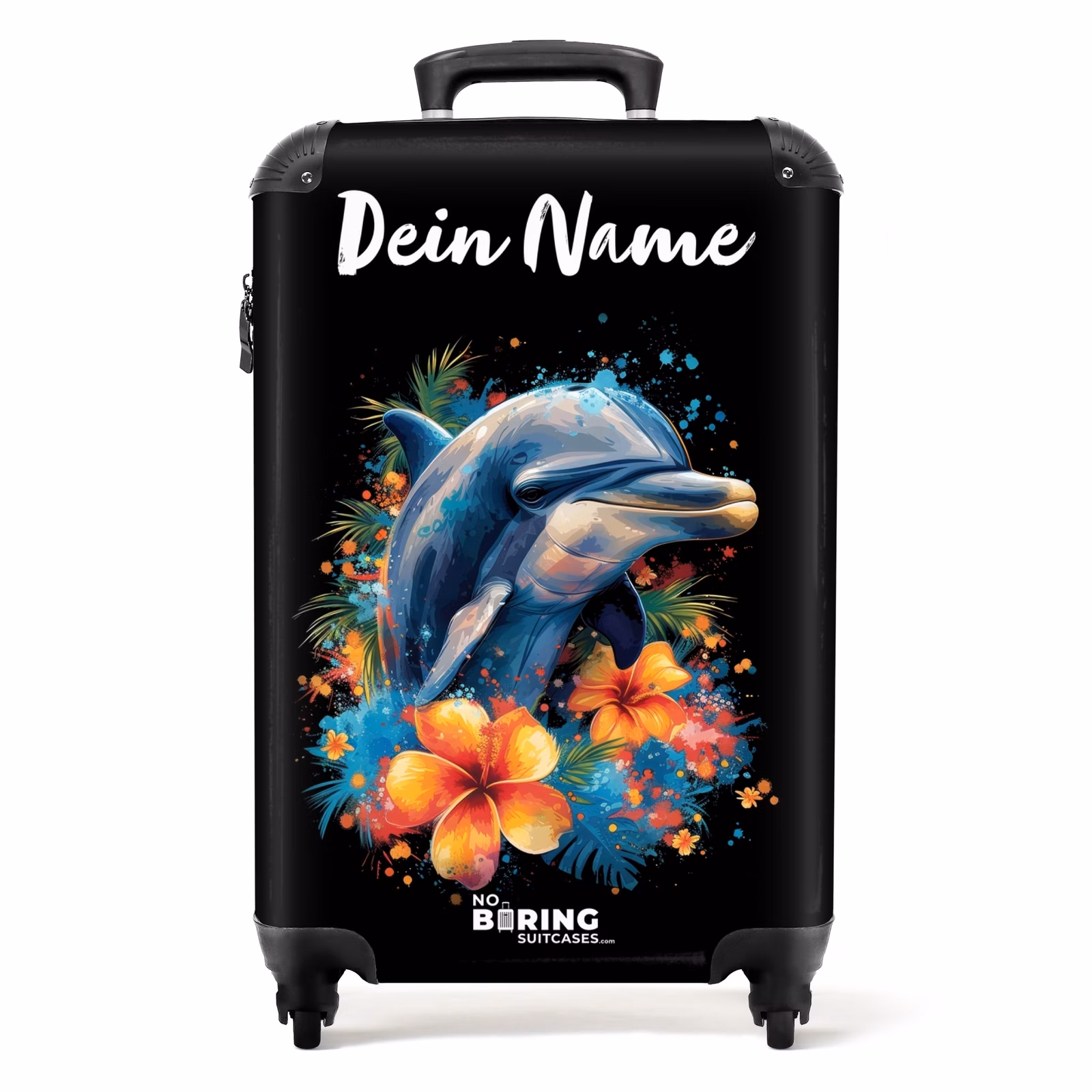 Koffer mit Name - Delphin inmitten von Graffiti-Blumen — 1