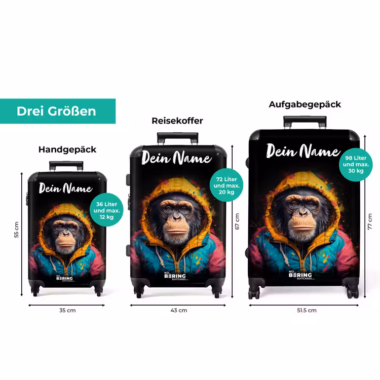 Koffer mit Name - Affe mit bunter Weste — 3