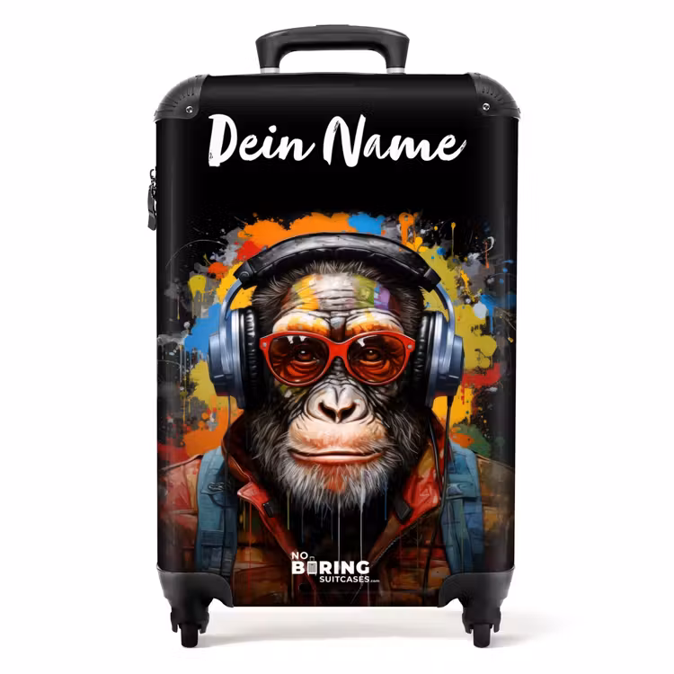 Koffer mit Name - Schimpanse mit Kopfhörer und Graffiti-Spray — 1