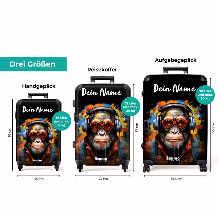 Koffer mit Name - Schimpanse mit Kopfhörer und Graffiti-Spray — 3