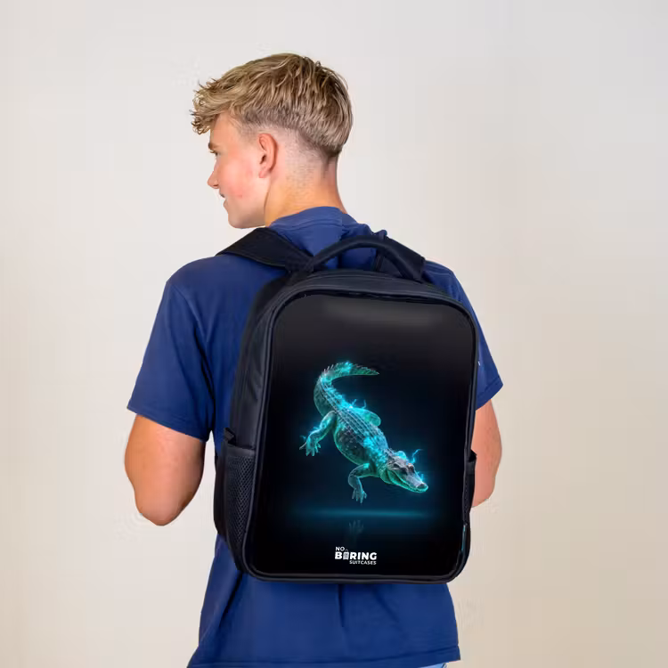 Kinderrucksack - Schwarz - Cyber-Krokodil in Action-Haltung — 3