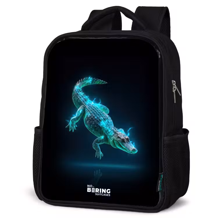 Kinderrucksack - Schwarz - Cyber-Krokodil in Action-Haltung — 4