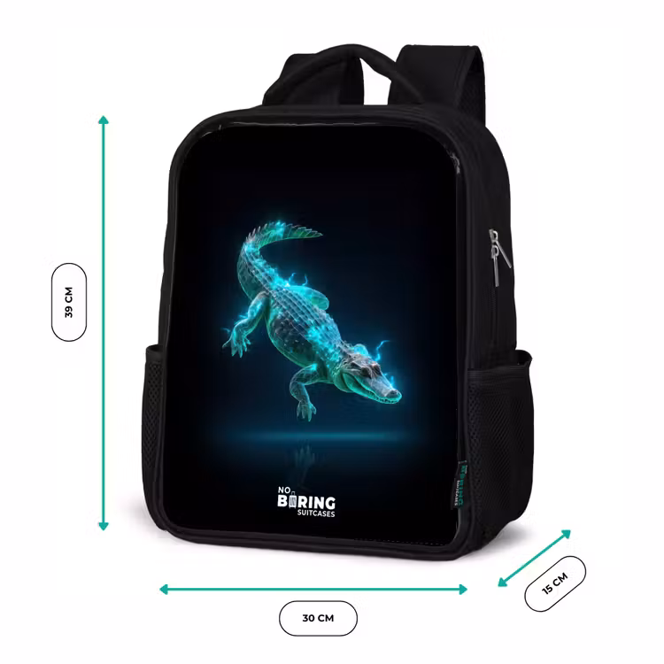 Kinderrucksack - Schwarz - Cyber-Krokodil in Action-Haltung — 6