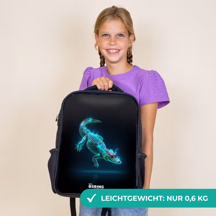 Kinderrucksack - Schwarz - Cyber-Krokodil in Action-Haltung — 7