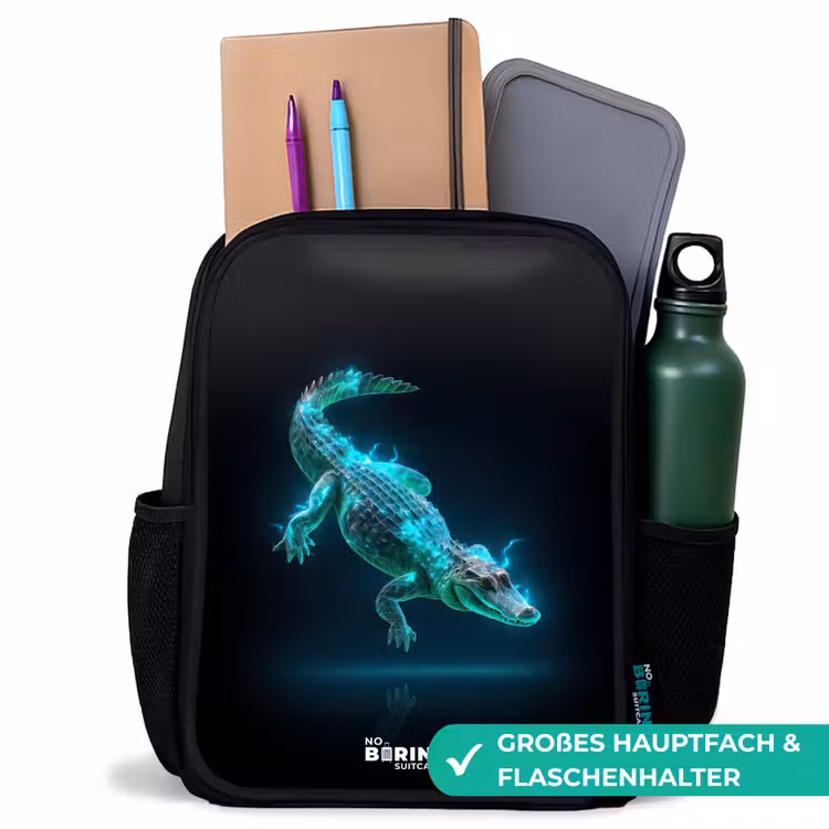 Kinderrucksack - Schwarz - Cyber-Krokodil in Action-Haltung — 8