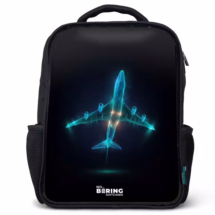 Kinderrucksack - Schwarz - Leuchtendes Flugzeug — 1
