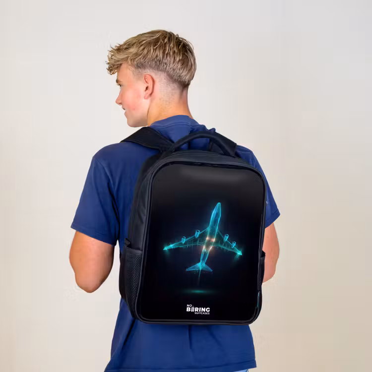 Kinderrucksack - Schwarz - Leuchtendes Flugzeug — 3