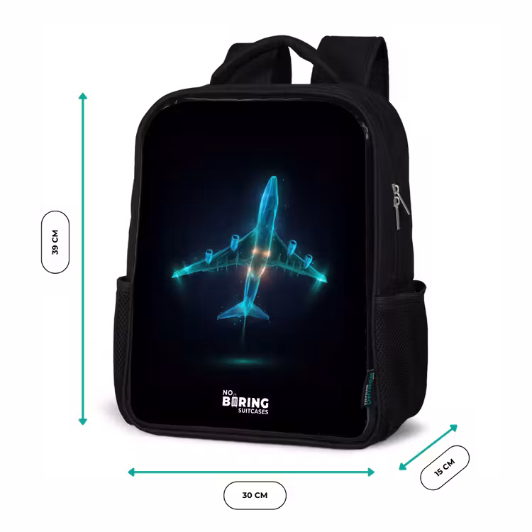 Kinderrucksack - Schwarz - Leuchtendes Flugzeug — 6