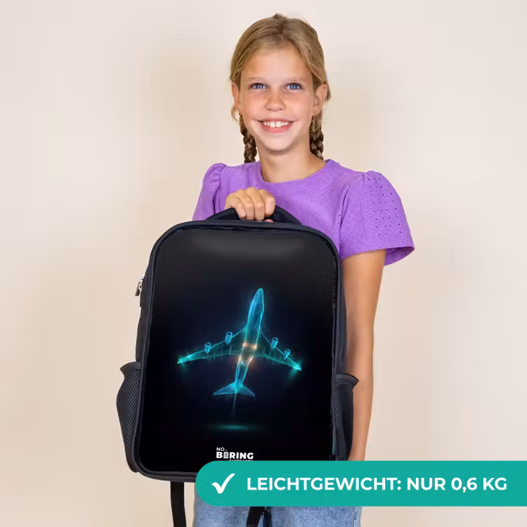 Kinderrucksack - Schwarz - Leuchtendes Flugzeug — 7