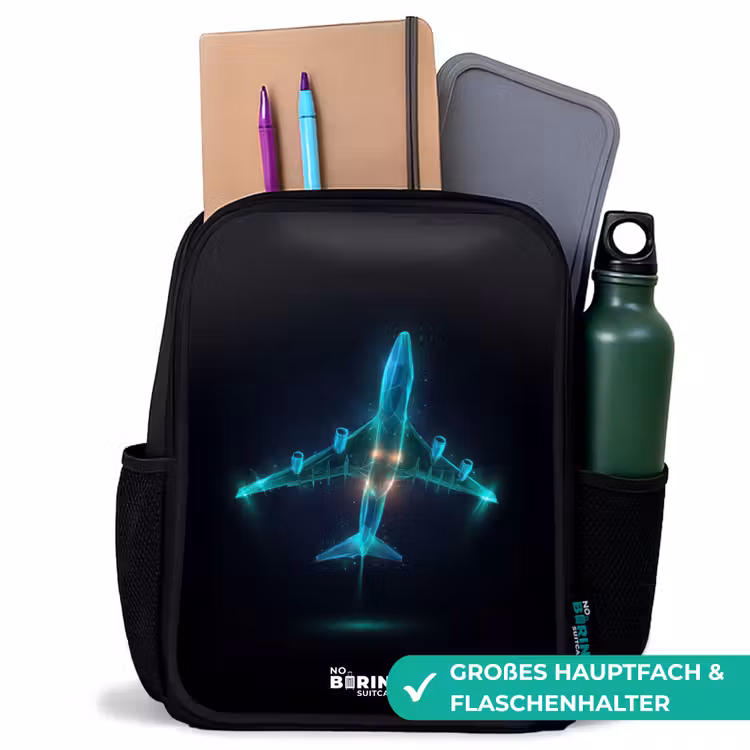 Kinderrucksack - Schwarz - Leuchtendes Flugzeug — 8