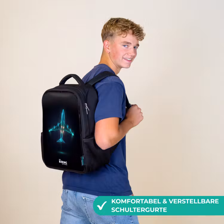 Kinderrucksack - Schwarz - Leuchtendes Flugzeug — 9