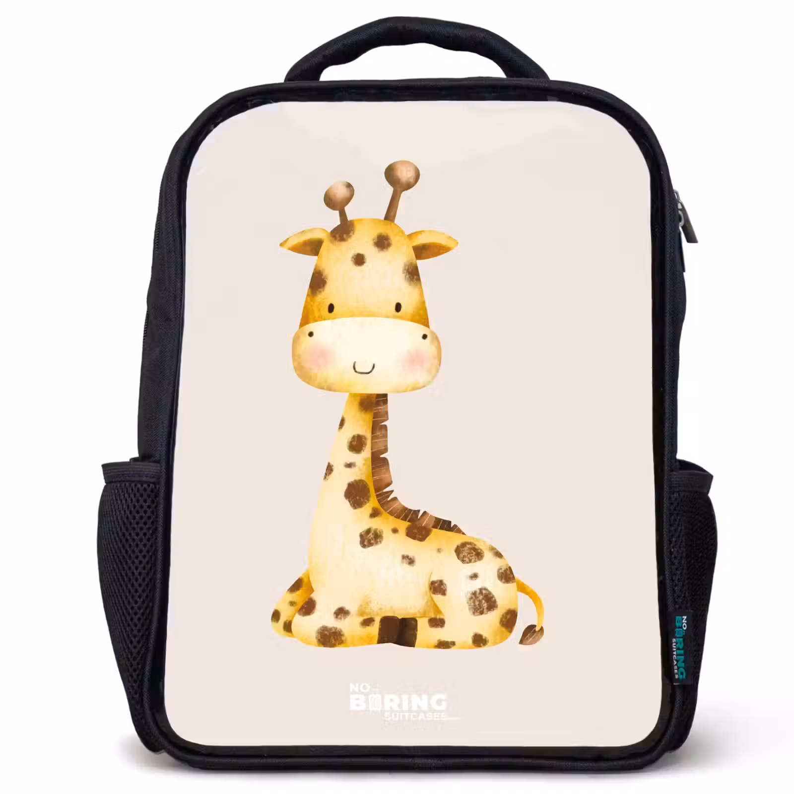 Kinderrucksack - Schwarz - Liegende Giraffe Illustration auf beigem Hintergrund — 1