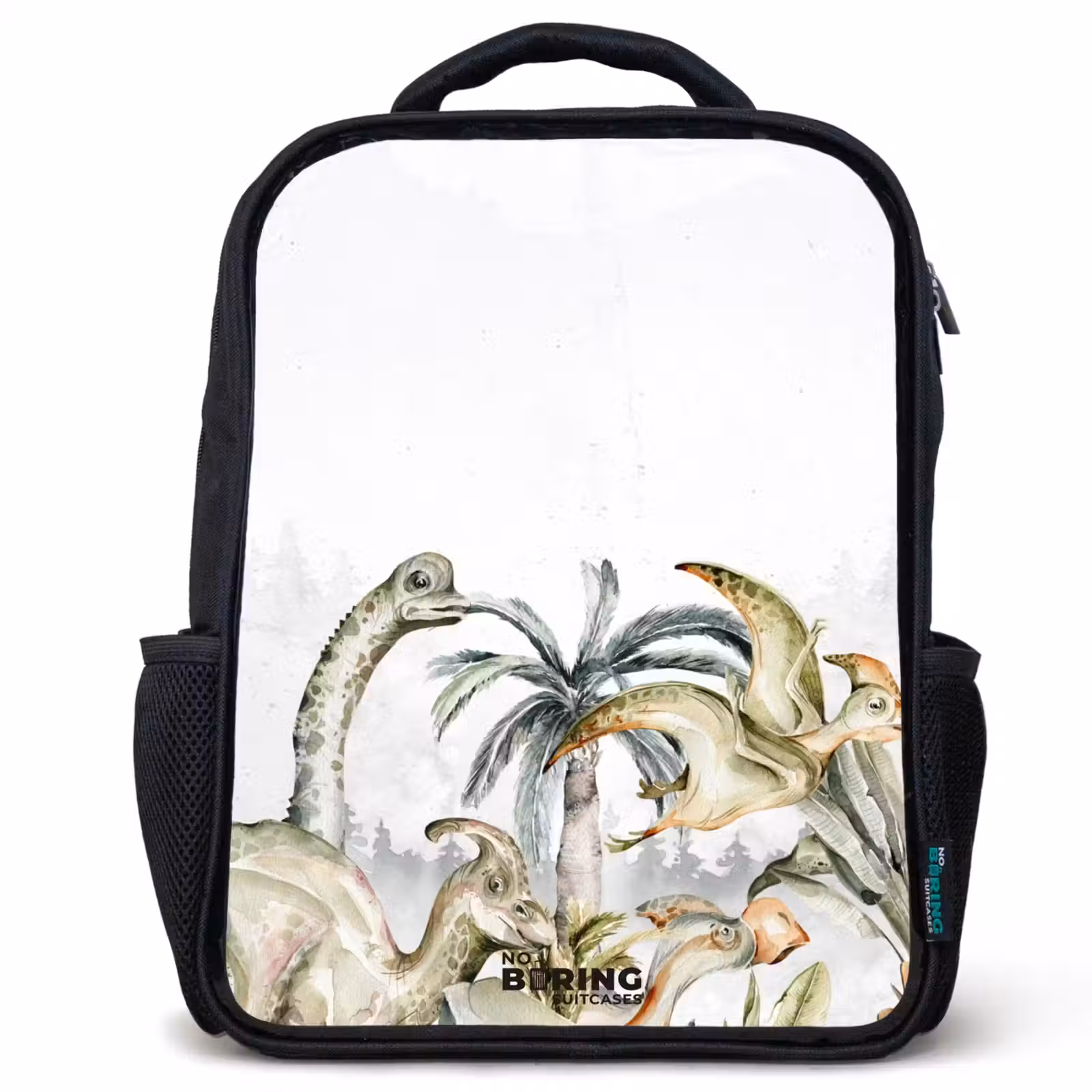 Kinderrucksack - Schwarz - Dinosaurier in einer zerklüfteten Landschaft — 1