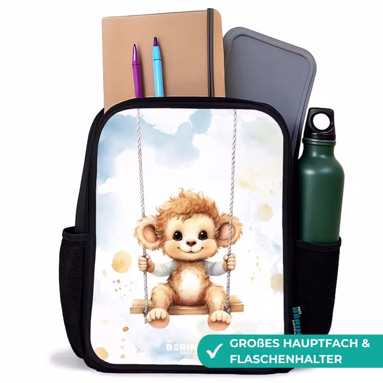 Kinderrucksack - Schwarz - Aquarell schaukelnder Affe — 8