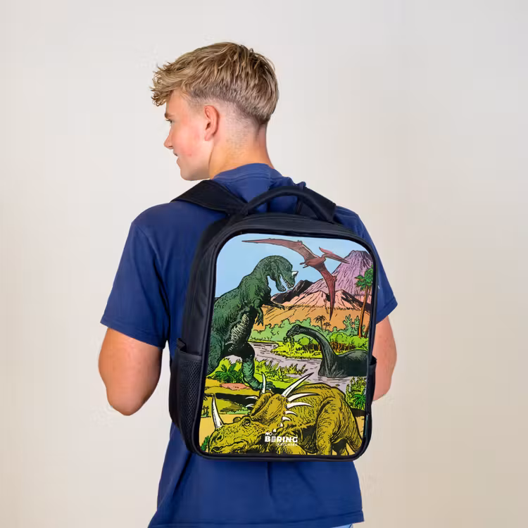 Kinderrucksack - Schwarz - Dinosaurier an einem Vulkan — 3