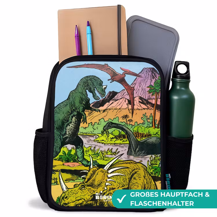 Kinderrucksack - Schwarz - Dinosaurier an einem Vulkan — 8