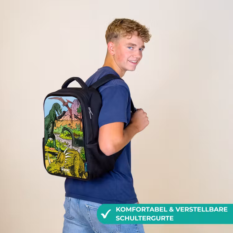 Kinderrucksack - Schwarz - Dinosaurier an einem Vulkan — 9