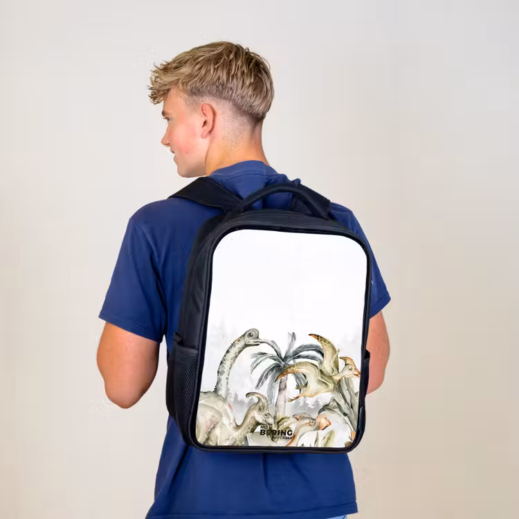 Kinderrucksack - Schwarz - Dinosaurier in einer zerklüfteten Landschaft — 3