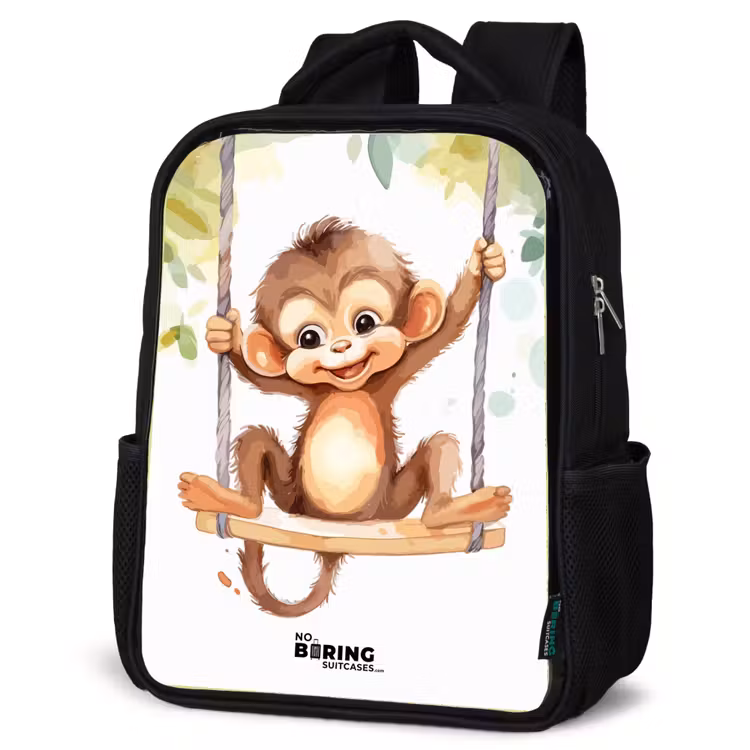 Kinderrucksack - Schwarz - Fröhlicher Affe auf einer Schaukel Illustration — 4
