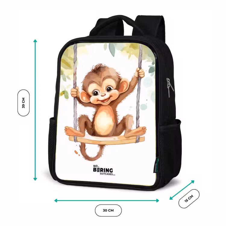 Kinderrucksack - Schwarz - Fröhlicher Affe auf einer Schaukel Illustration — 6