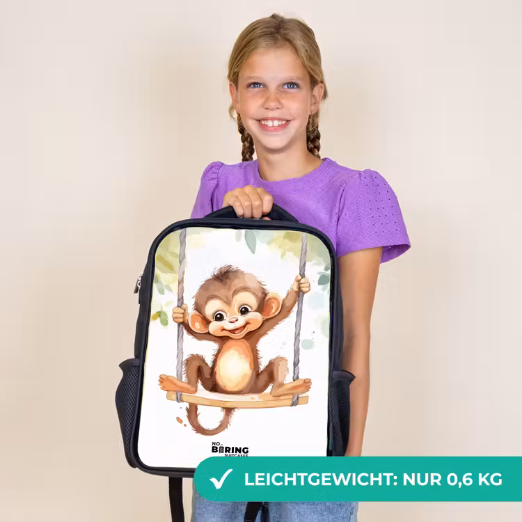 Kinderrucksack - Schwarz - Fröhlicher Affe auf einer Schaukel Illustration — 7