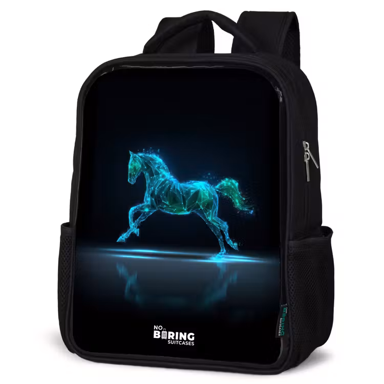 Kinderrucksack - Schwarz - Futuristisches galoppierendes Pferd — 4