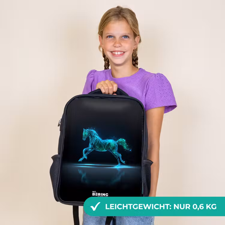 Kinderrucksack - Schwarz - Futuristisches galoppierendes Pferd — 7