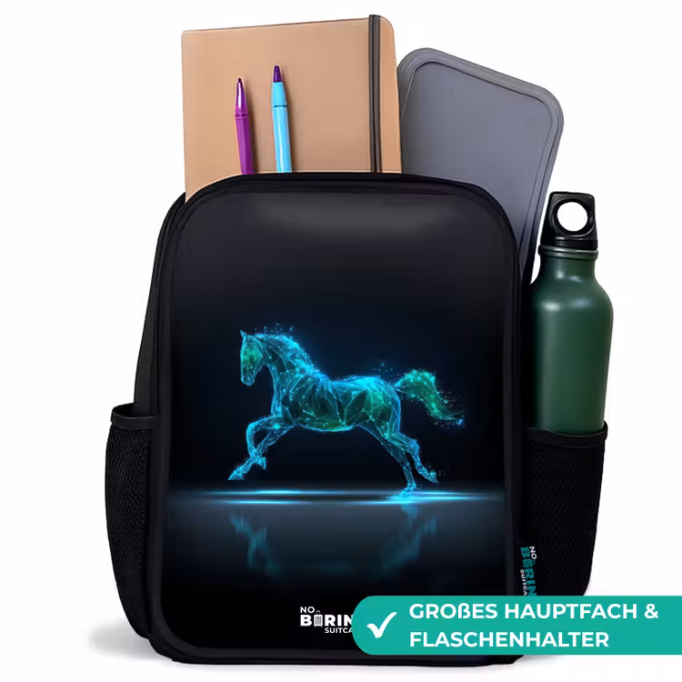 Kinderrucksack - Schwarz - Futuristisches galoppierendes Pferd — 8