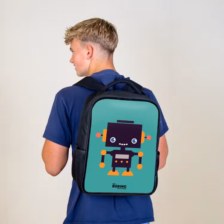 Kinderrucksack - Schwarz - Grüner Roboter — 3