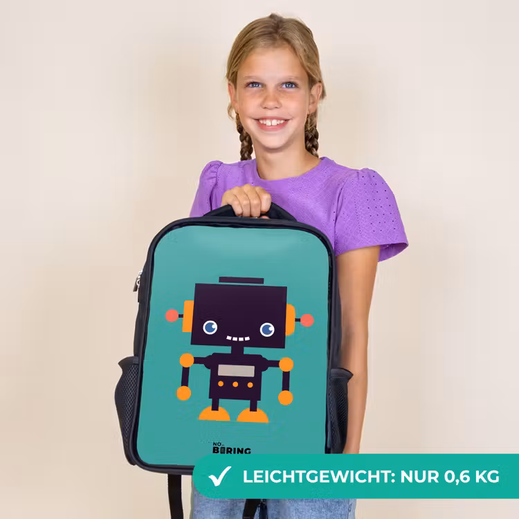 Kinderrucksack - Schwarz - Grüner Roboter — 7