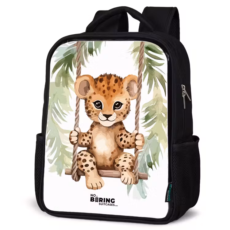 Kinderrucksack - Schwarz - Leopardenjunges auf einer Schaukel Aquarellillustration — 4