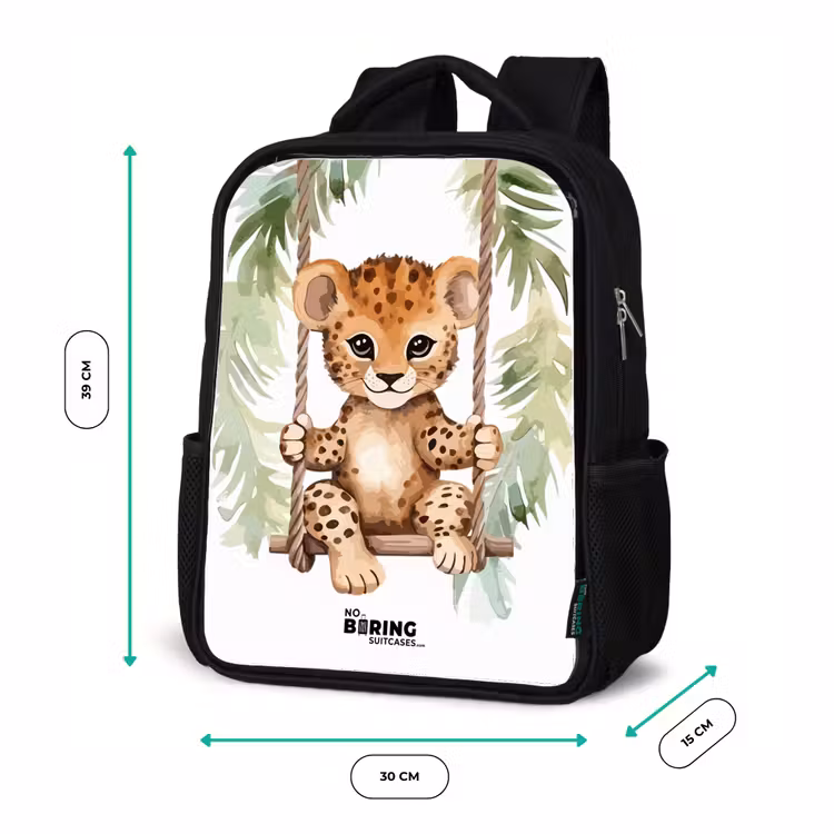 Kinderrucksack - Schwarz - Leopardenjunges auf einer Schaukel Aquarellillustration — 6